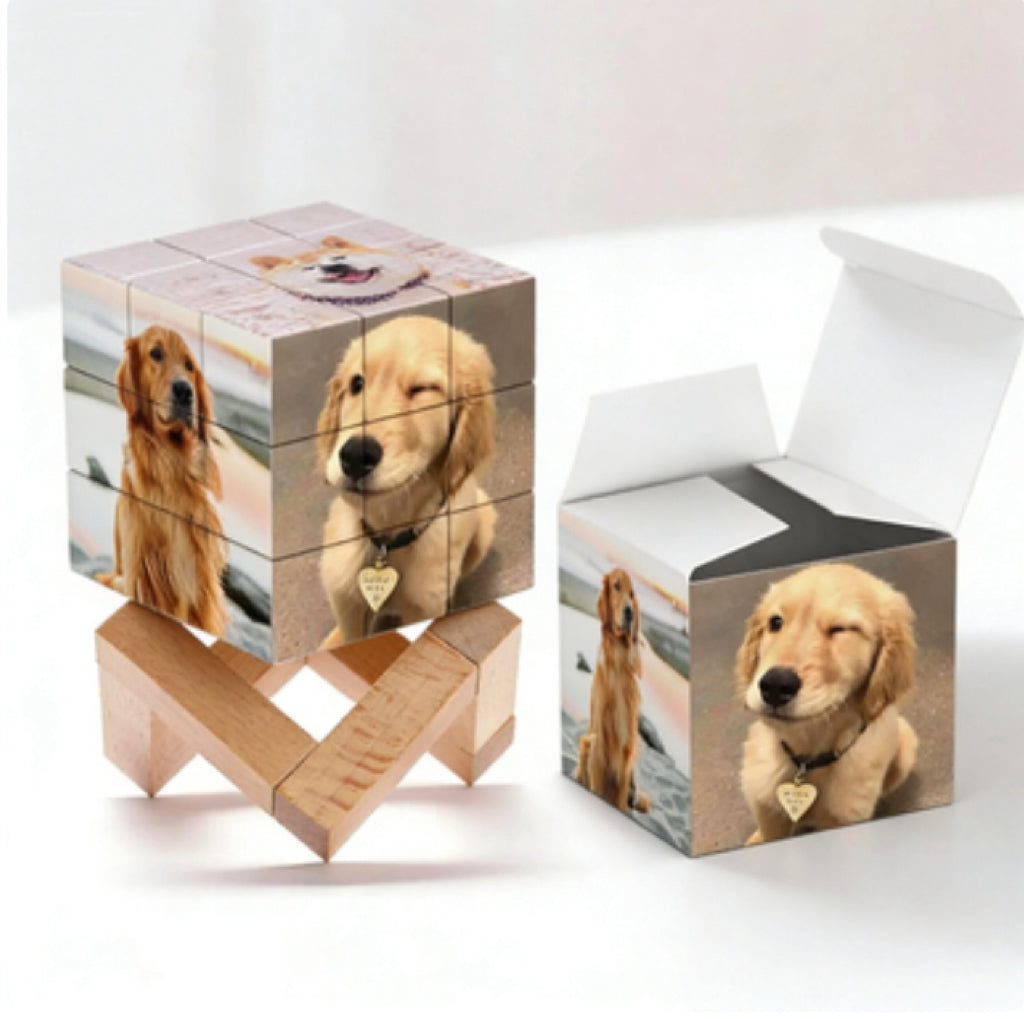 Personalised Magic Cube Picture Cube Gift For Dad With Wooden Rubic's Cube Bracket