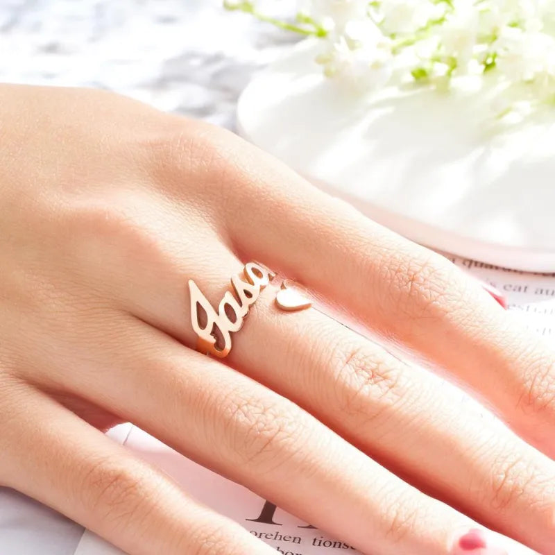 Custom Name Ring Heart Ring Open Adjustable Ring Wedding Gift Anniversary Gift Birthday Gift Valentines Gift