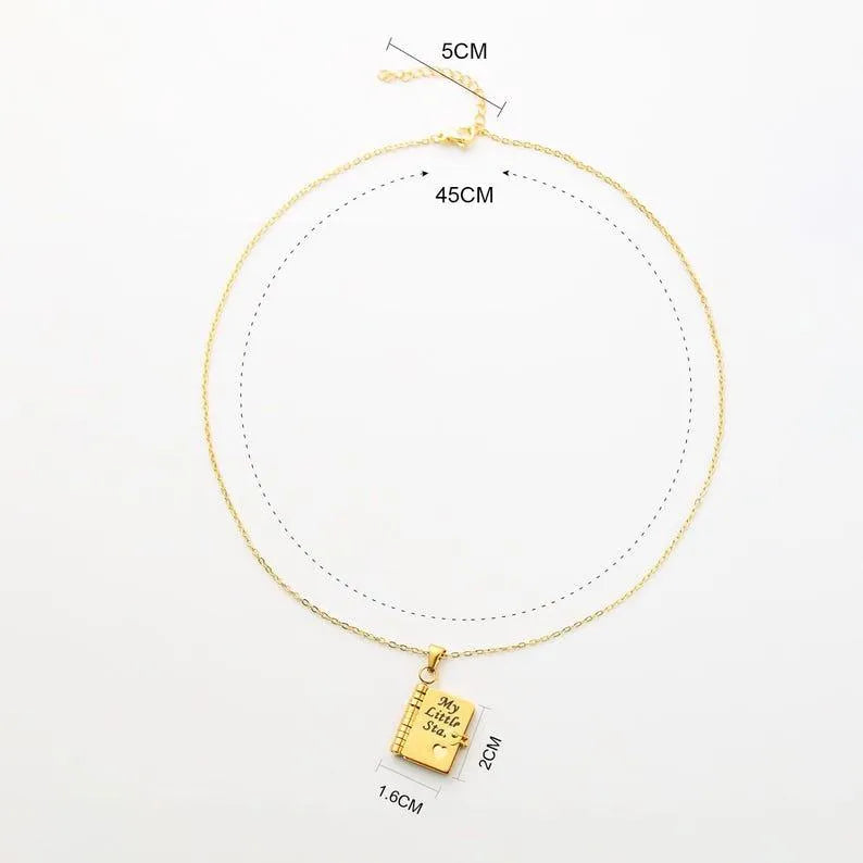 Personalized Text Book Necklace – Adjustable Pendant with Message Inside Meaningful Jewelry