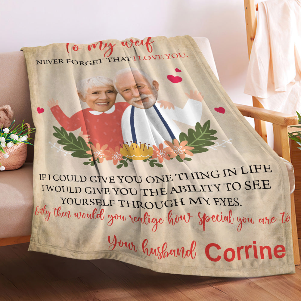 Custom Face Blanket Personalized Photos and Name Letter Blanket Best Valentine's Day Gift for Old Couple Anniversary Gift