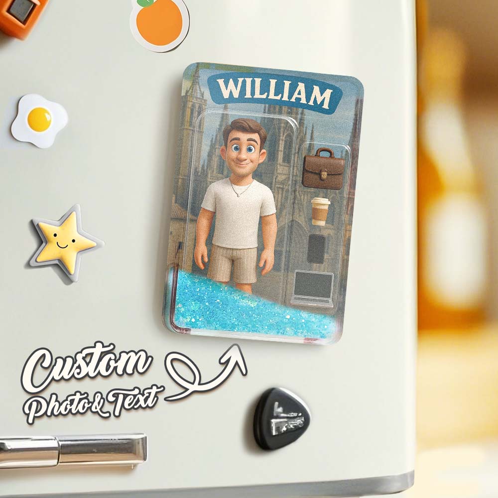 Custom 3D Effect Action Figure Pack Packaging Toy Box Style Art Gift Personalized Quicksand Fridge Magnet Gift for Father