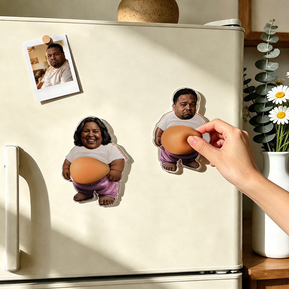 Custom 2 Stickers Face Squishy Belly Anti-collision Fridge Magnet – Soft Squeeze Belly Cute Funny Father's Day