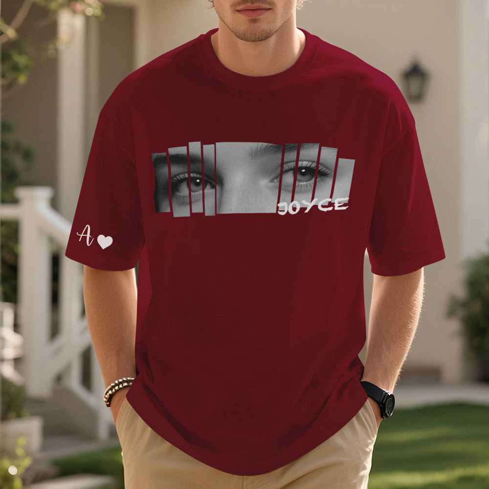 Custom Eyes Shirt Girlfriend Eyes Tee Personalized Photo and Name Black and White Image Effect
