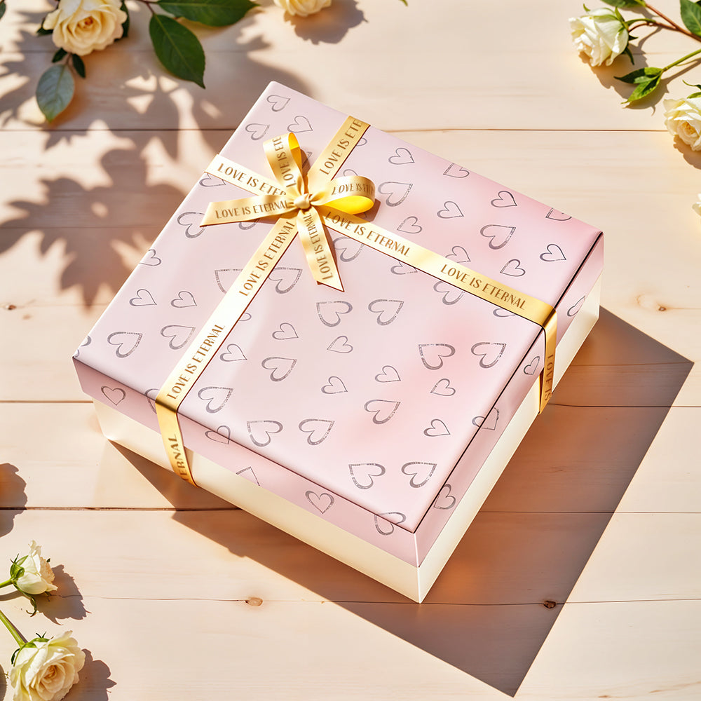 Pink Heart Print Gift Box Special Paper Box with Ribbon Ready-to-Gift Box for Valentine's Day Birthday Wedding