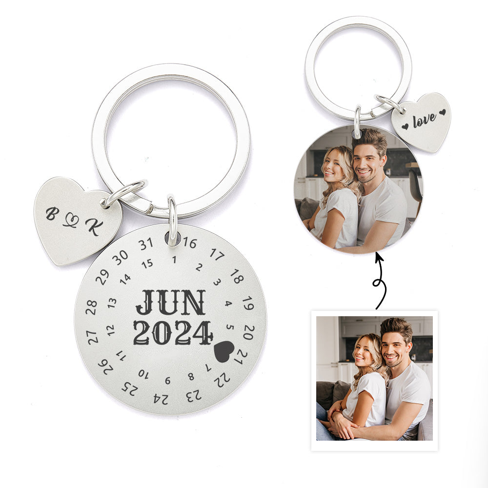 Personalized Photo Calendar Keychain Significant Date Marker Best Anniversary Gift Valentine's Day Gift For Couples