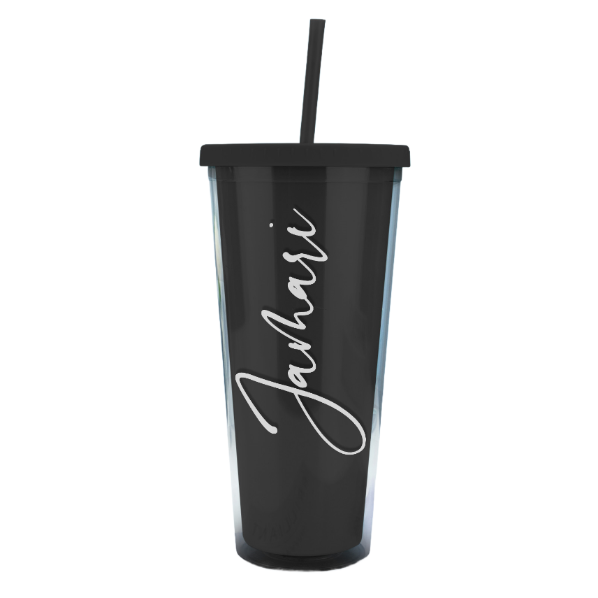 Personalized Name Black Plastic Tumbler with Straw – Back to School & Teacher’s Day Gift