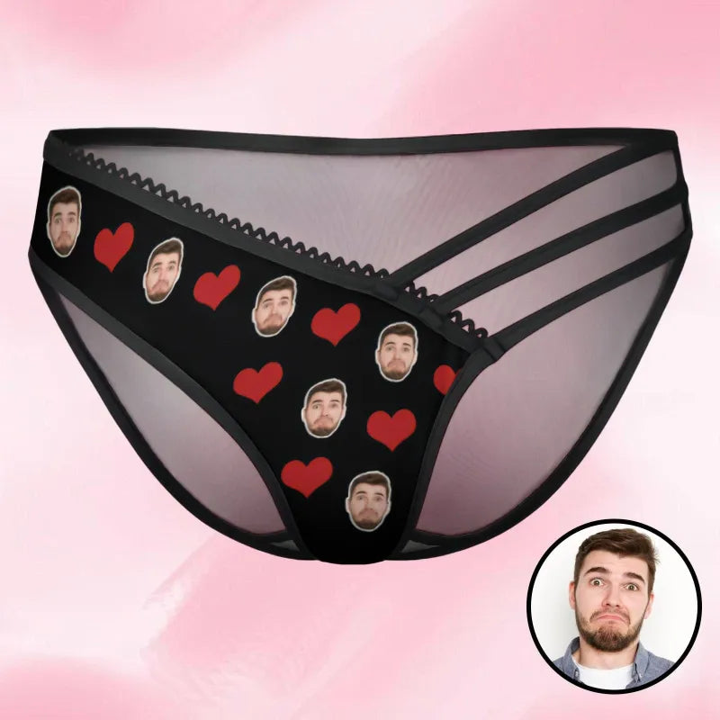 Personalized Face Mesh Thin Strap Panties Custom Women's Underwear Valentine's Day Gift