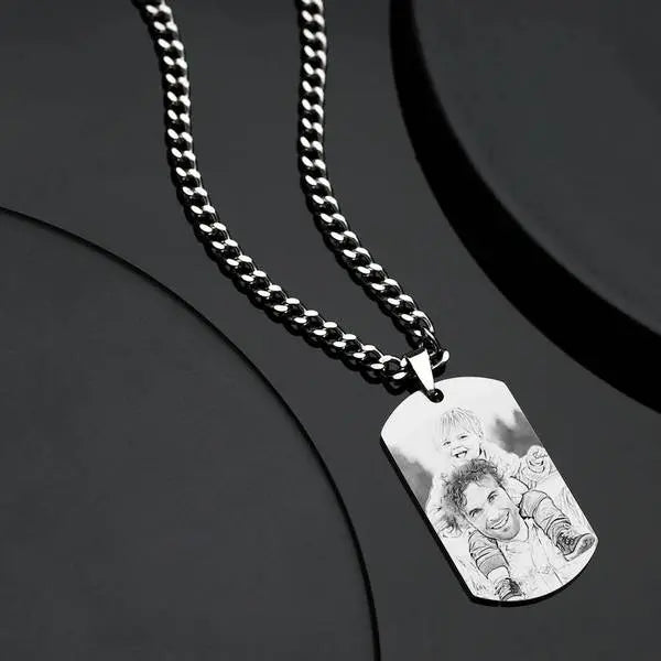 Personalised Photo Necklace Men's Jewelry With Engraving Text Stainless Steel Necklace Father's Day GIft For Dad