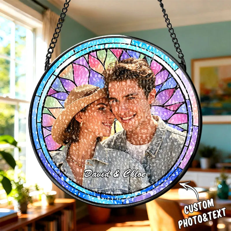 Personalized Family Portrait Stained Glass Suncatcher Custom Photo Memorial Window Hanging Gift
