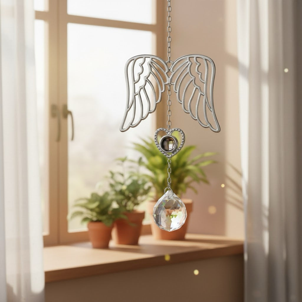 Personalized Guardian Angel Photo Sun Catcher Projection Car Ornaments Memorial Gift Valentines Gift for Old Couple Anniversary Gift