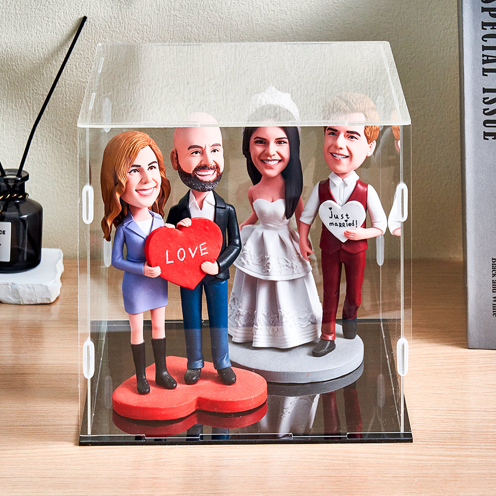 Dustproof Clear Acrylic Display Case Display Box – Protective Box for 4 People Bobbleheads Collectibles