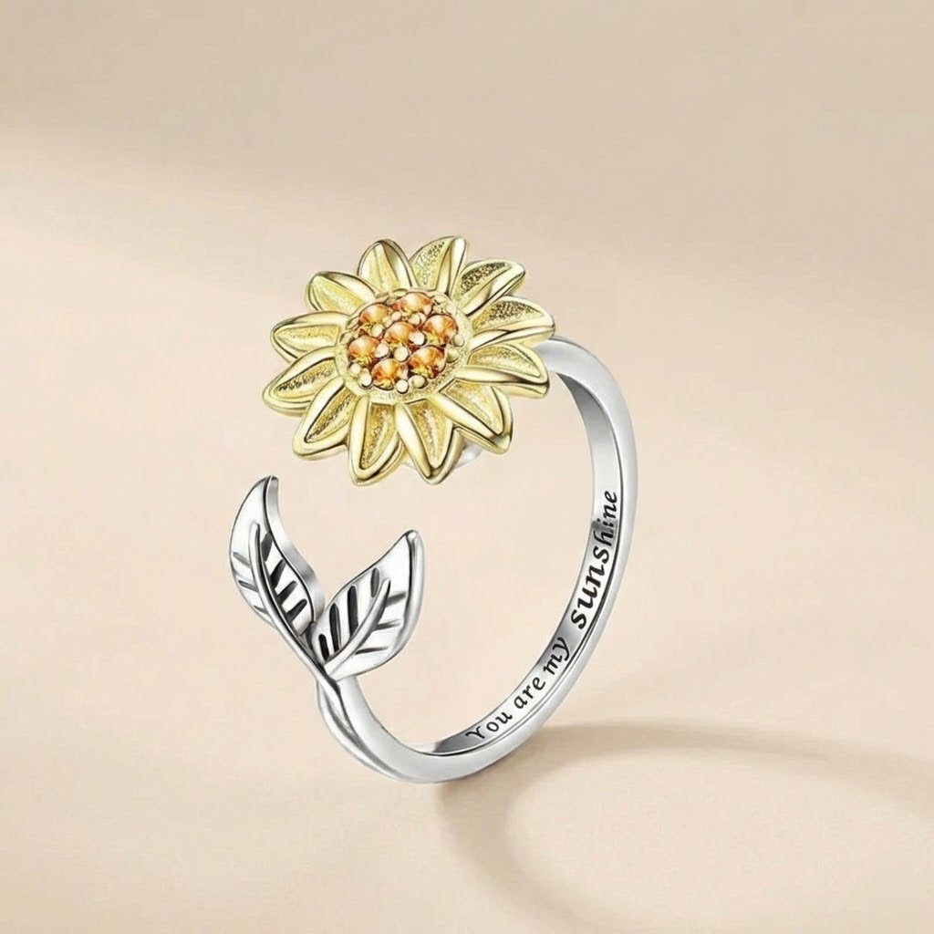Sunflower Fidget Ring – Adjustable Stress Relief Ring Jewelry Gift for Him/Her