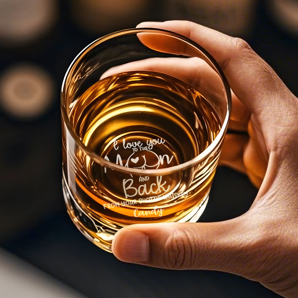 Personalized I Love You To The Moon And Back Whiskey Glass with Name Gift for Him