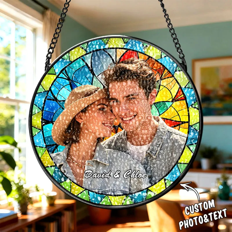 Personalized Family Portrait Stained Glass Suncatcher Custom Photo Memorial Window Hanging Gift