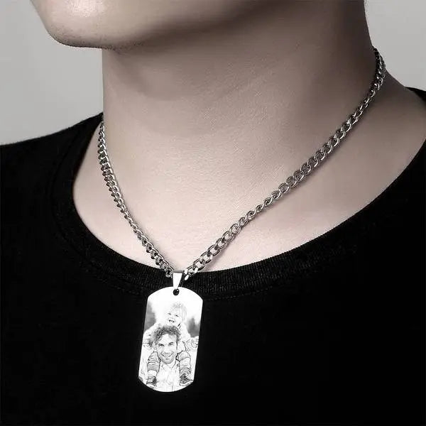 Personalised Photo Necklace Men's Jewelry With Engraving Text Stainless Steel Necklace Father's Day GIft For Dad