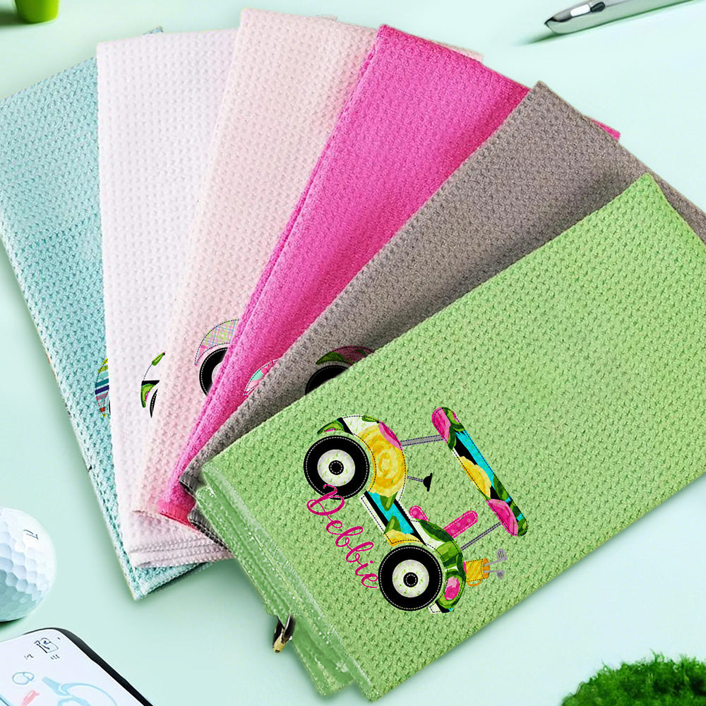 Personalized Golf Towel with Name Hanging Clip Golf Cart Towel Gift for Golf Lovers