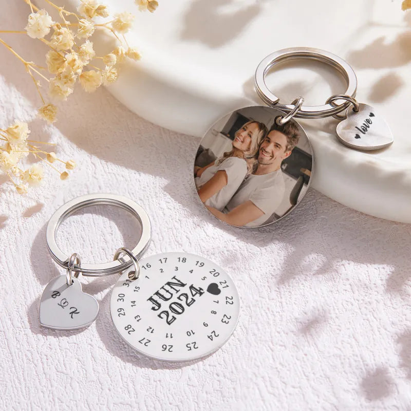 Personalized Photo Calendar Keychain Significant Date Marker Best Anniversary Gift Valentine's Day Gift For Couples