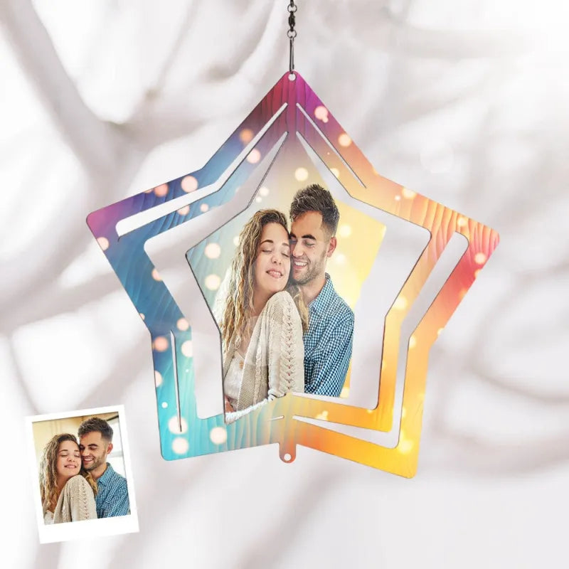 Custom Photo Star Wind Spinner Chime Garden Decoration Couple Valentine's Day Gift