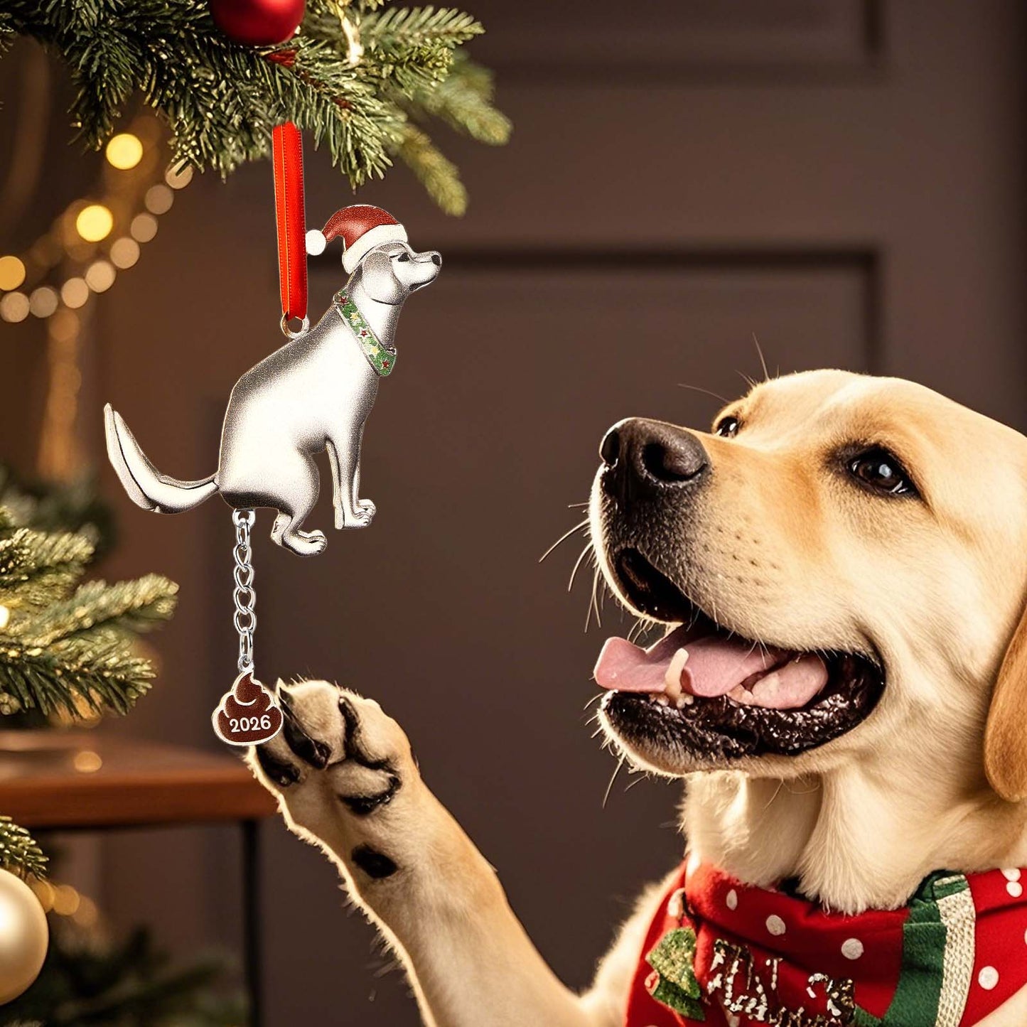 Personalized Funny Pooping Dog Ornament for 2026 Christmas Tree Decoration Gifts for Family Friends
