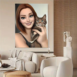 Personalized Cartoon Style 3D Photo Wooden Frame, Custom Cartoon Portrait Picture Frame Sign, Customized Family Couples Wedding Birthday Round Art Decor