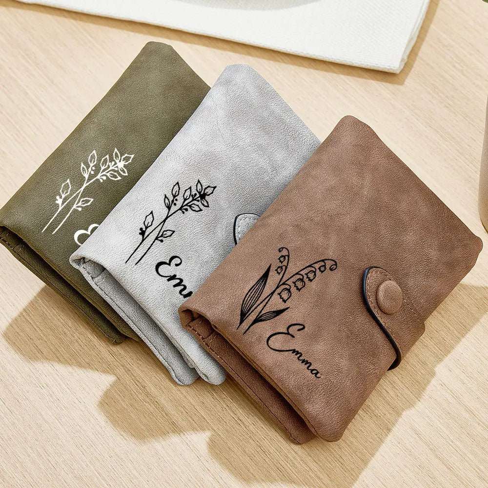 Personalised Name Birth Flower Wallet Card Holder Birthday Gift for her