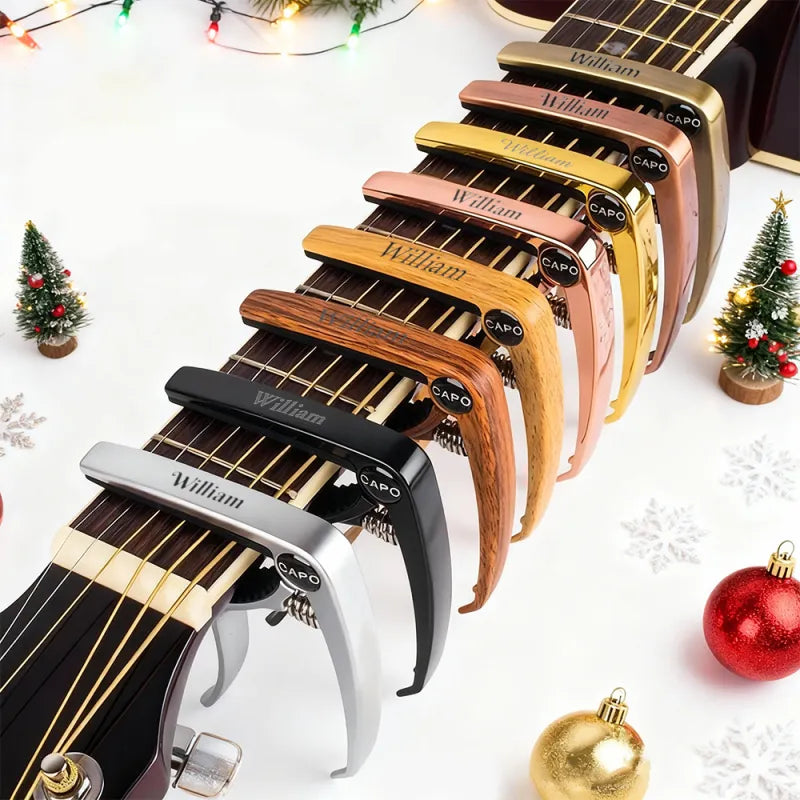Personalized Metal Guitar Capo with Wood Grain Custom Message Engraved Guitar Pick Birthday Gift Father's Days Gift for Guitarists