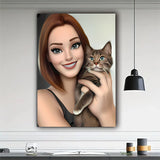Personalized Cartoon Style 3D Photo Wooden Frame, Custom Cartoon Portrait Picture Frame Sign, Customized Family Couples Wedding Birthday Round Art Decor