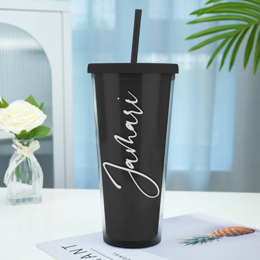 Personalized Name Black Plastic Tumbler with Straw – Back to School & Teacher’s Day Gift