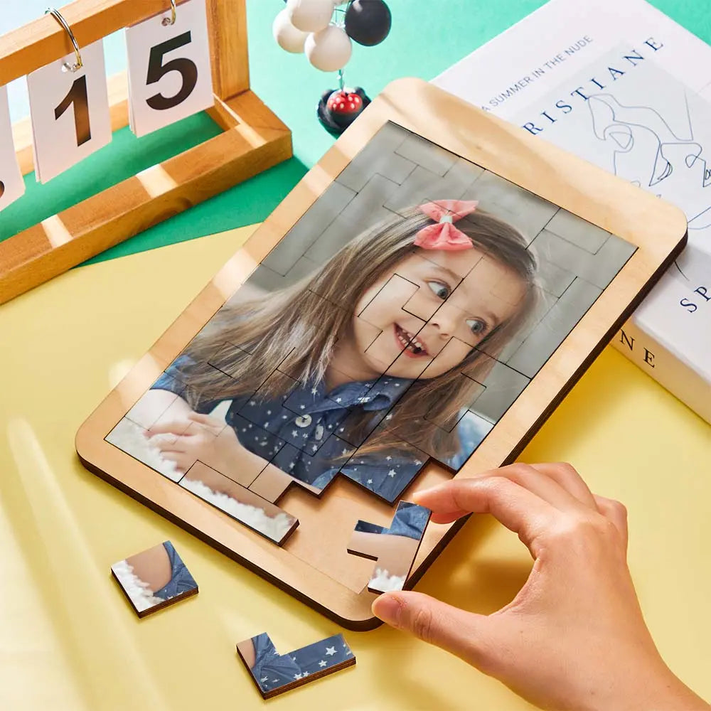 Custom Photo Puzzle Tetris Personalised Wooden Frame Gifts for Kids