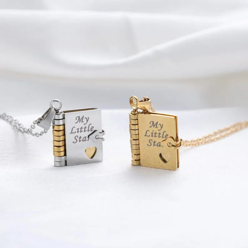 Personalized Text Book Necklace – Adjustable Pendant with Message Inside Meaningful Jewelry