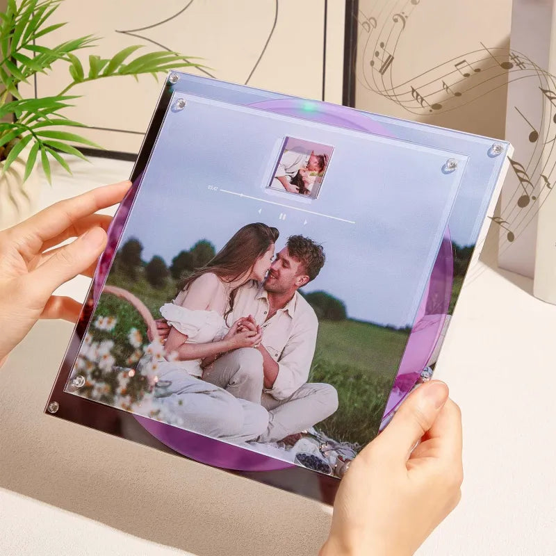 Custom Acrylic Music Photo Frame with Rotating Disc  Photos & Songs Personalized MP3 Voice Gift Christmas Gifts