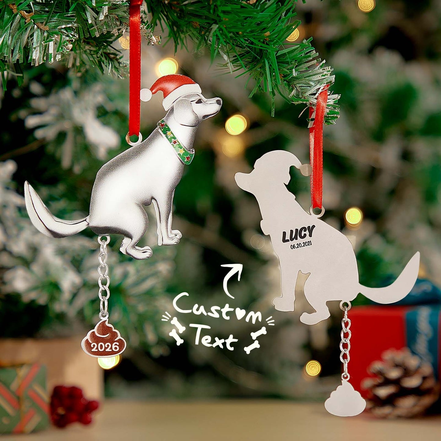 Personalized Funny Pooping Dog Ornament for 2026 Christmas Tree Decoration Gifts for Family Friends