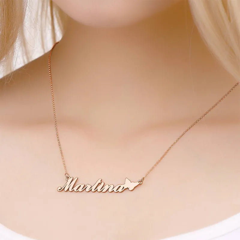 Custom Name 14K Gold Plated Necklace with Cute Butterfly Perfect Valentines Gift for Girlfriend