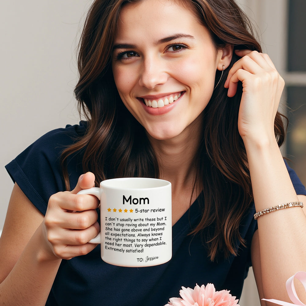 Personalized Five-Star Review Mug with Name Ceramic Coffee Mug Mother's Day Birthday Gift for Mom