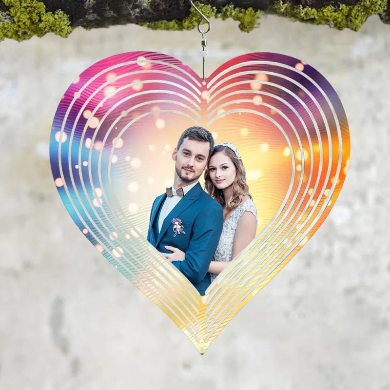 Custom Photo Heart Wind Spinner Chime Garden Decoration Couple Valentine's Day Gift