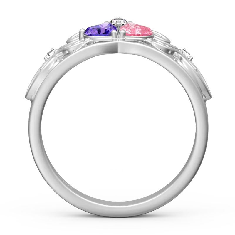 Personalized Heart Birthstone Crown Princess Promise Ring with Engraving Name Wedding Gift Valentines Gift