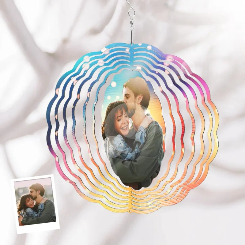 Custom Photo Wind Spinner Chime Outdoor Garden Decor Romantic Couple Gift for Valentine's Day