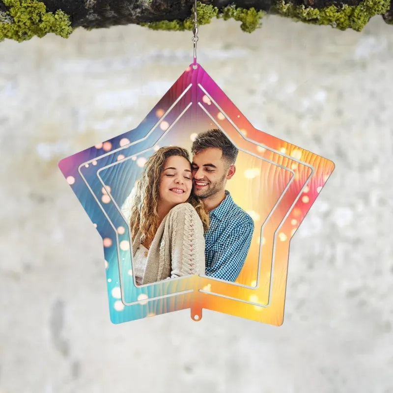 Custom Photo Star Wind Spinner Chime Garden Decoration Couple Valentine's Day Gift