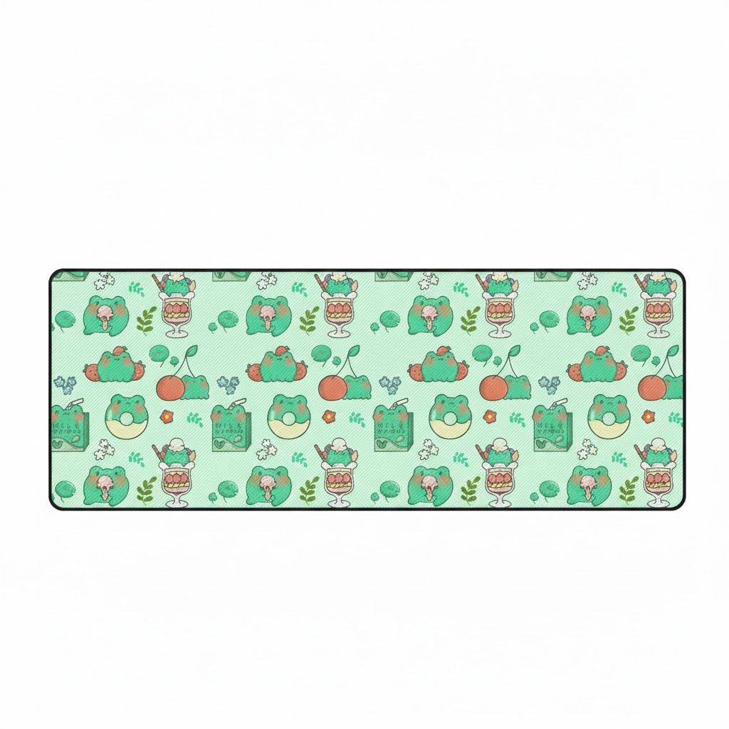 Cute Frog Green-Themed Long Mouse Pad