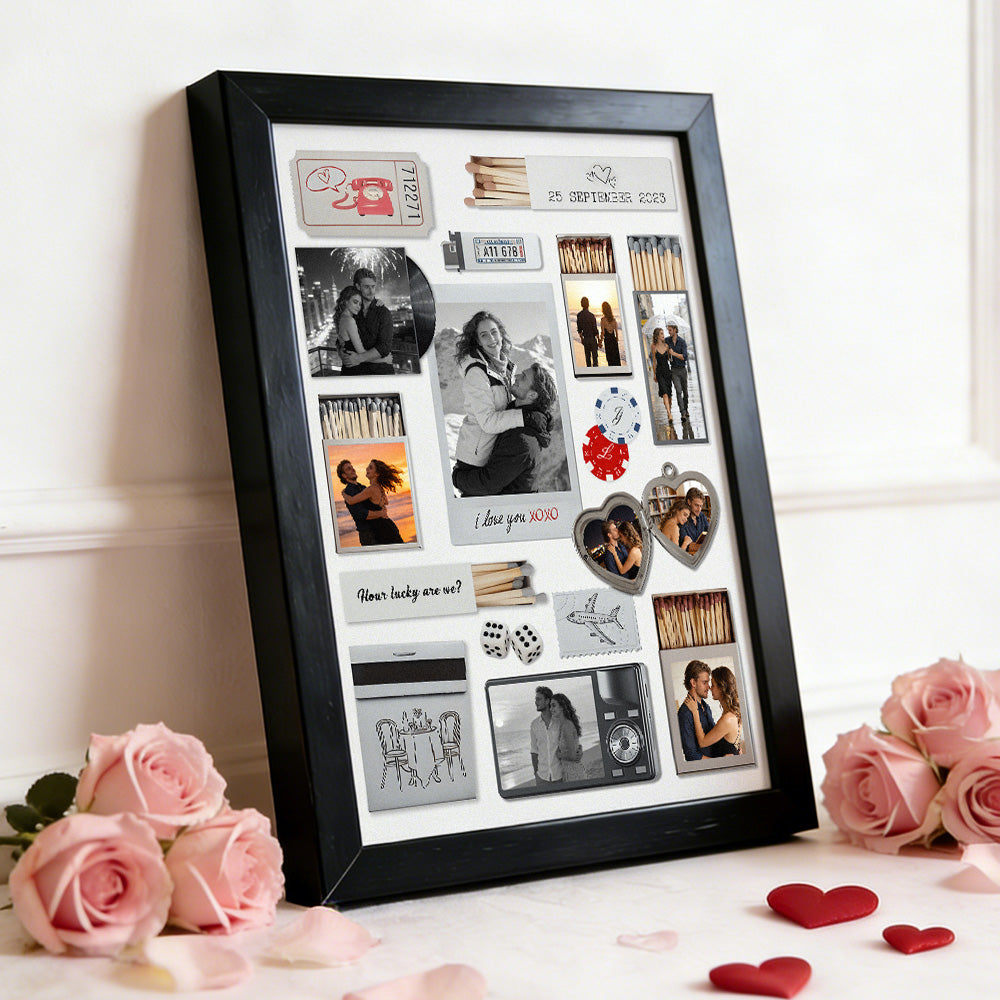Custom Photo & Text Matchbox-style Poster Frame Decor – Valentine’s Day Gift