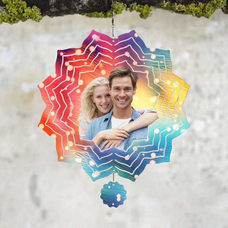 Custom Photo Snowflake Wind Spinner Chime Garden Decoration Couple Valentine's Day Gift