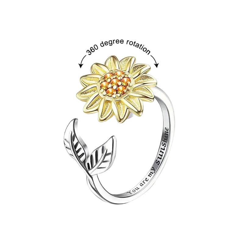 Sunflower Fidget Ring – Adjustable Stress Relief Ring Jewelry Gift for Him/Her