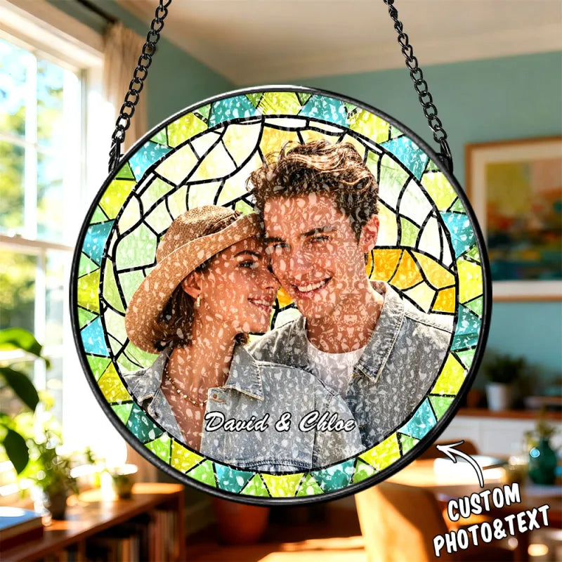 Personalized Family Portrait Stained Glass Suncatcher Custom Photo Memorial Window Hanging Gift