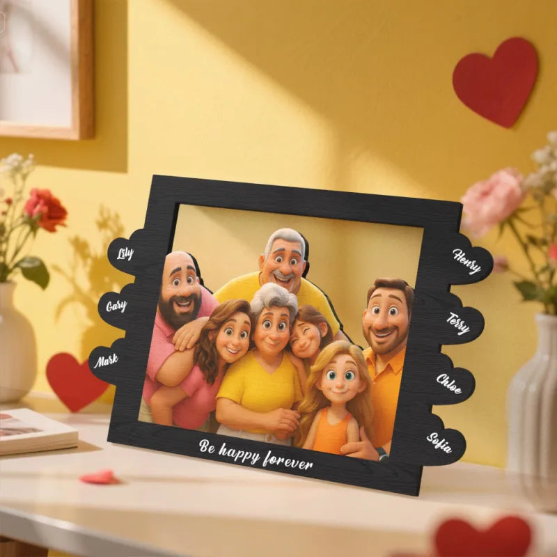 Personalized Cartoon Style Heart-Shaped Name Photo Frame Best Anniversary Birthday Family Holiday Gift