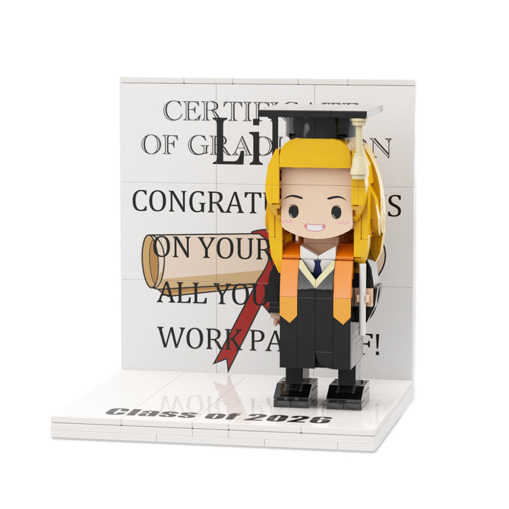 Custom Text Cute Brick Figure Full Body Customizable 1 Person Display Panel Graduation Gift