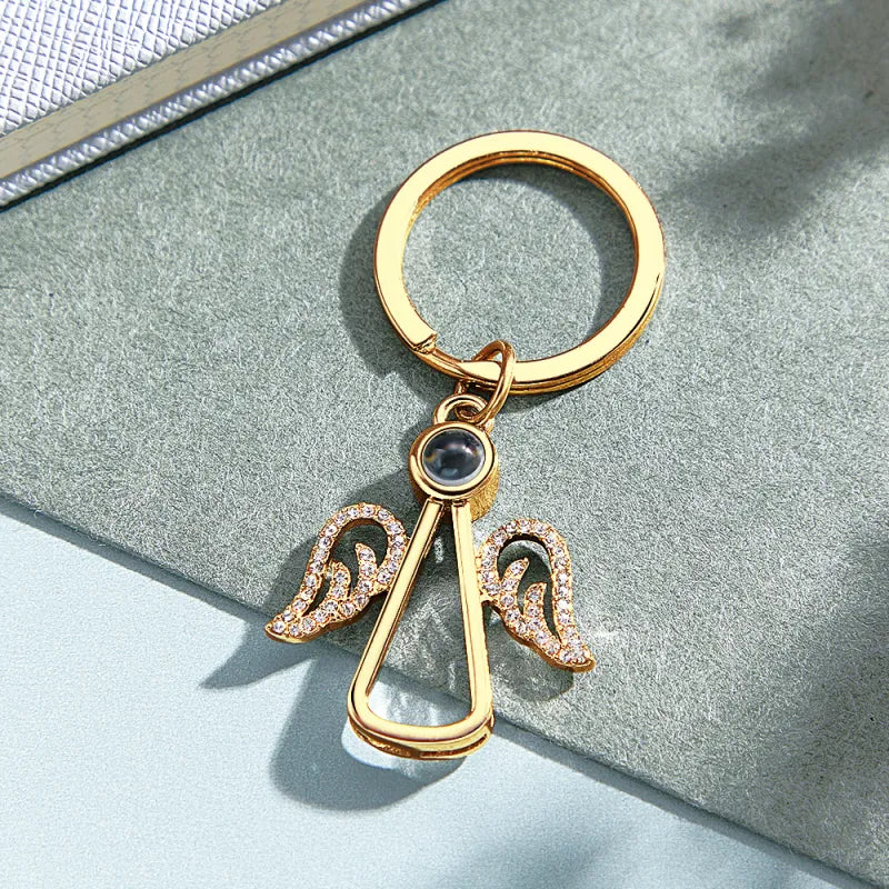 Personalized Angel Photo Keychain Projection Gem Ornament Memorial Gift for Grandma Christmas Gift