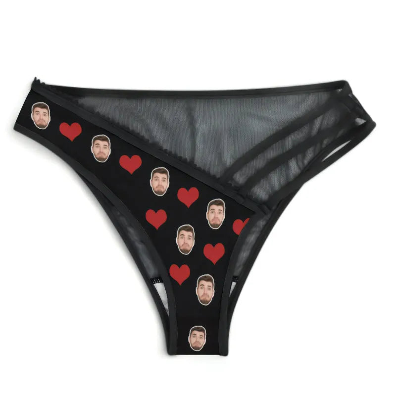Personalized Face Mesh Thin Strap Panties Custom Women's Underwear Valentine's Day Gift