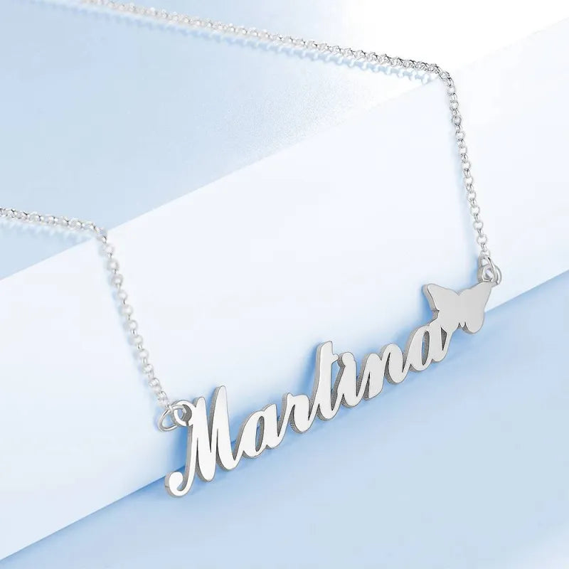 Custom Name 14K Gold Plated Necklace with Cute Butterfly Perfect Valentines Gift for Girlfriend