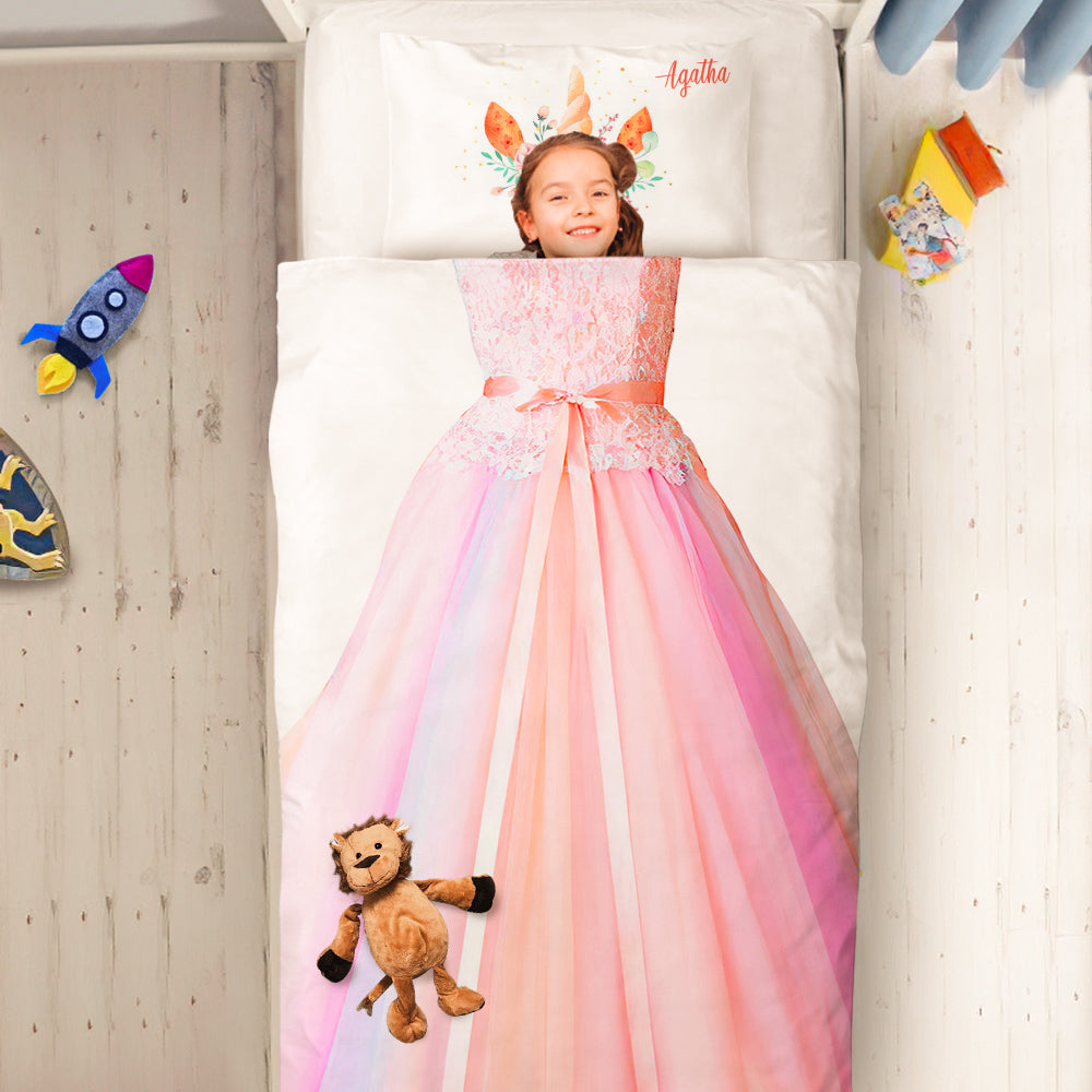 Custom Bedding Set 2 Pieces Princess Girls Duvet Cover Pillowslip with Name Cover Only (Insert Not Included)