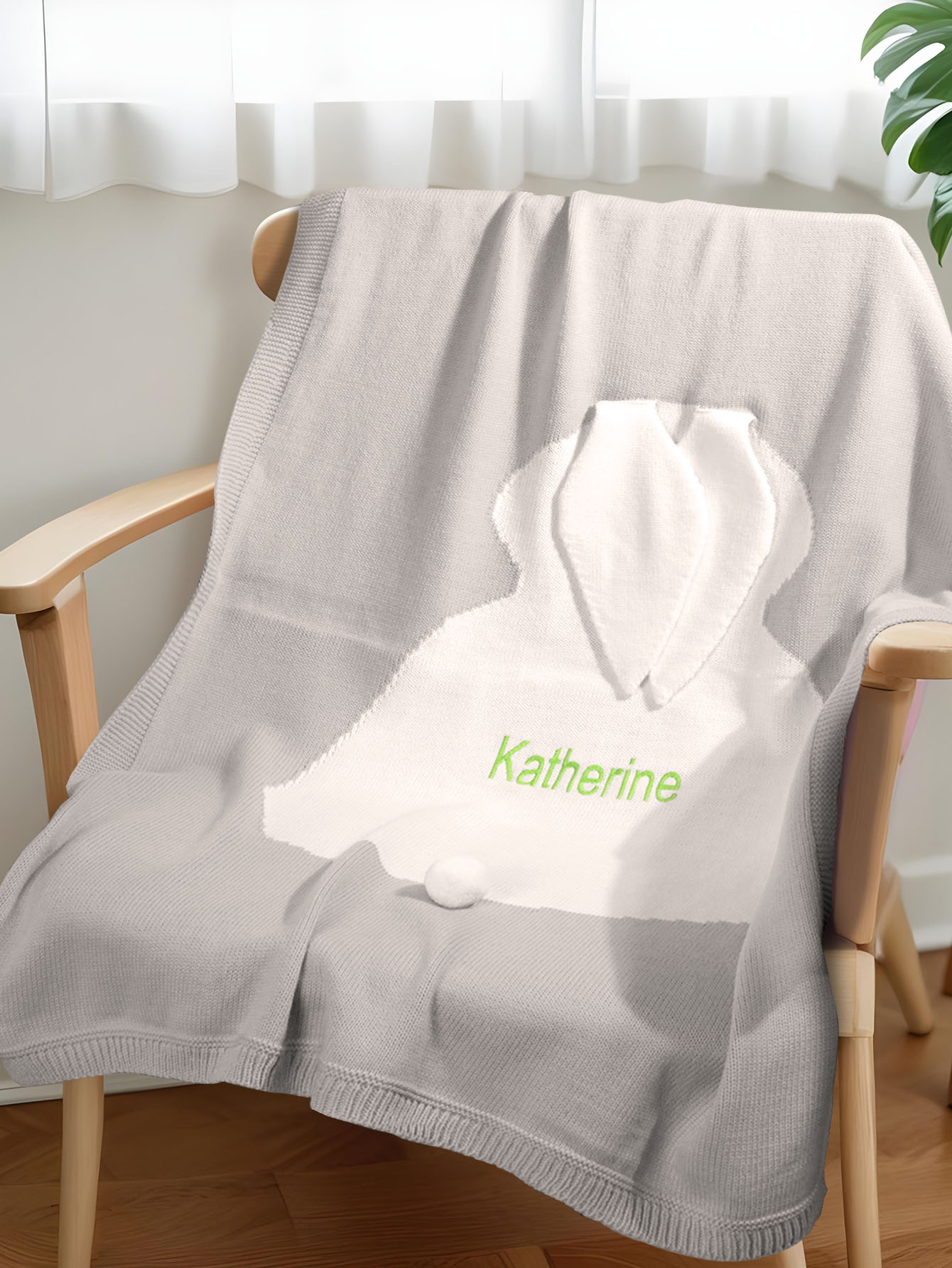 Personalized Knitted Blanket Bunny Blanket with Embroidered Name Gift for Baby
